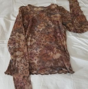 Sheer Long Sleeved Floral/Leopard Print Top